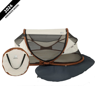 Deryan Baby-Luxus-Campingbett – Baby-Reisebett mit Matratze – Sand