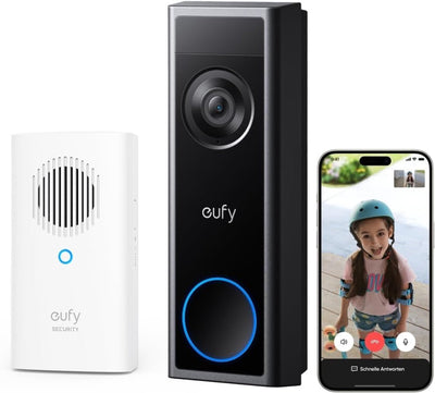 Eufy Sicherheits-Funktürklingel mit Kamera C31 Chime, 2K FHD, zwei Energieoptionen, Live-Videoanruf, einfache Installation, schnell austauschbarer Akku, Aufzeichnung rund um die Uhr, ohne Abonnementkosten