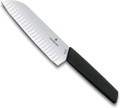 Victorinox Schweizer modernes Santokumesser 17 cm – Grübchen – Schwarz
