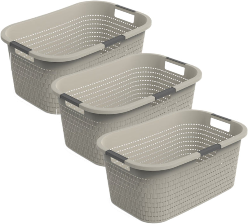 Rotho Country - 3-teiliges Set Wäschekorb 40 l - Kunststoff - BPA-frei - Beige