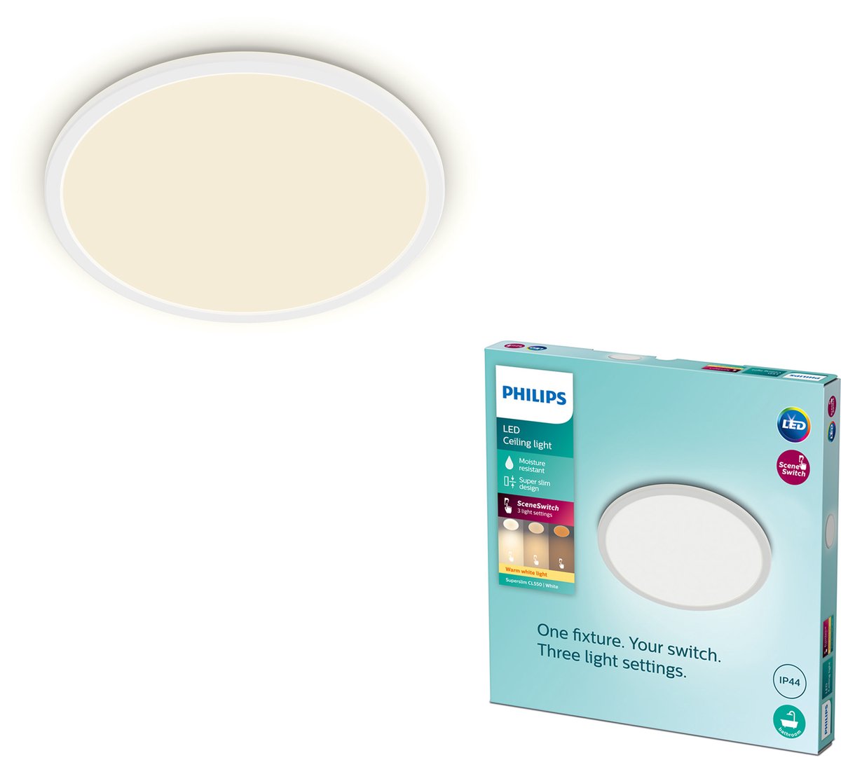 Philips LED Philips superschlanke Badezimmer-Deckenleuchte – weiß – rund – 18 W