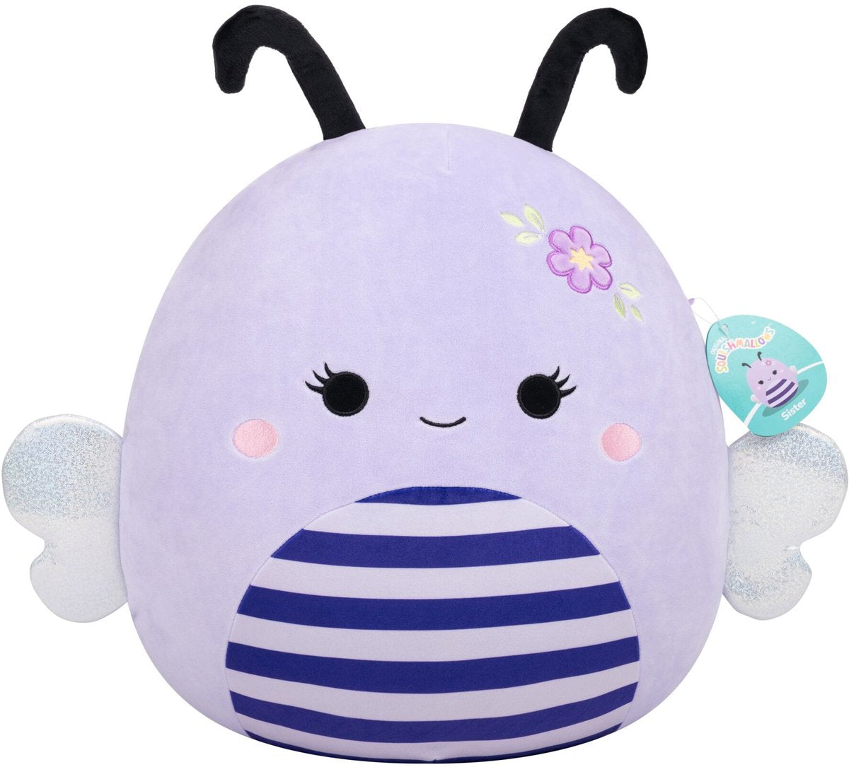 Jazwares Squishmallows – großer Plüsch (Schwester – Lavendelbiene mit Blume) – 40 cm Plüsch