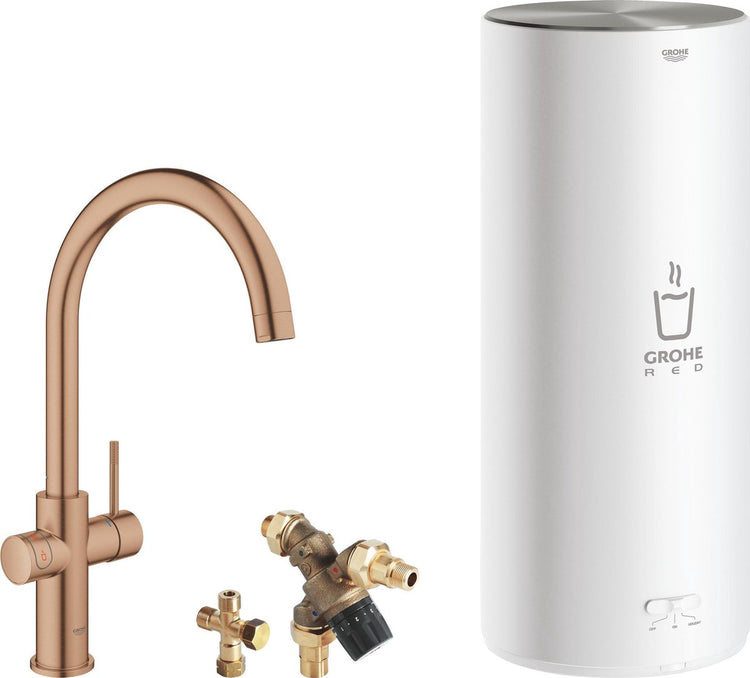 Grohe roter 3-in-1-Kochwasserhahn – C-Auslauf – 7-Liter-Boiler – Mischventil – warmer Sonnenuntergang gebürstet (mattbronze) – 30031dl1