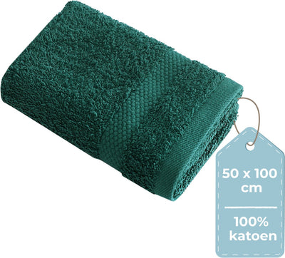 Stille. Living Hush Living Handtuch – pro Stück – 50×100 cm – 100 % Baumwolle – schwere Qualität 500 g m2 – stilvolle Bordüre und Aufhängeöse – dunkelgrün