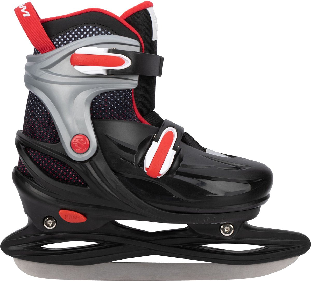 Nijdam Eishockeyschlittschuh – Hardboot – verstellbar – Rink Raptor – Schwarz Rot – Größe 29–32