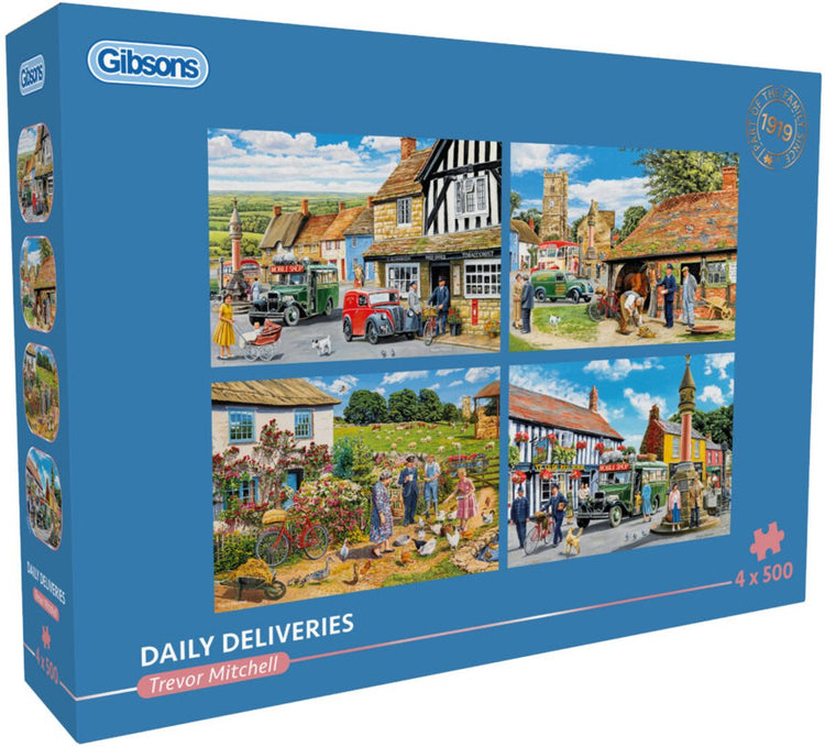 Gibsons Puzzle mit täglichen Lieferungen, 4 x 500 Teile – Städte und Gemeinden.