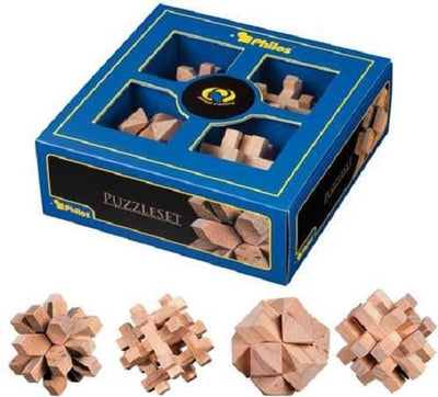 Philos - Puzzle-Set, 4 Holzpuzzles 21x21x7,5 cm - Mentaltraining