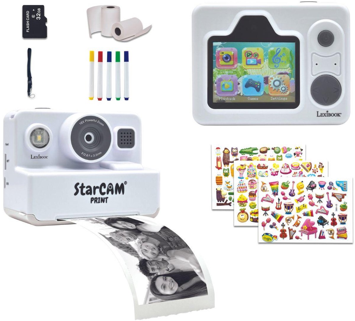 Lexibook starcam® print classic, Kamerapaket mit Sofortdrucker, SD-Karte und Fotopersonalisierungsset