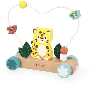 Janod - Tropik - Nachziehfigur aus Holz - mit Jaguar-Stapler und Abakus