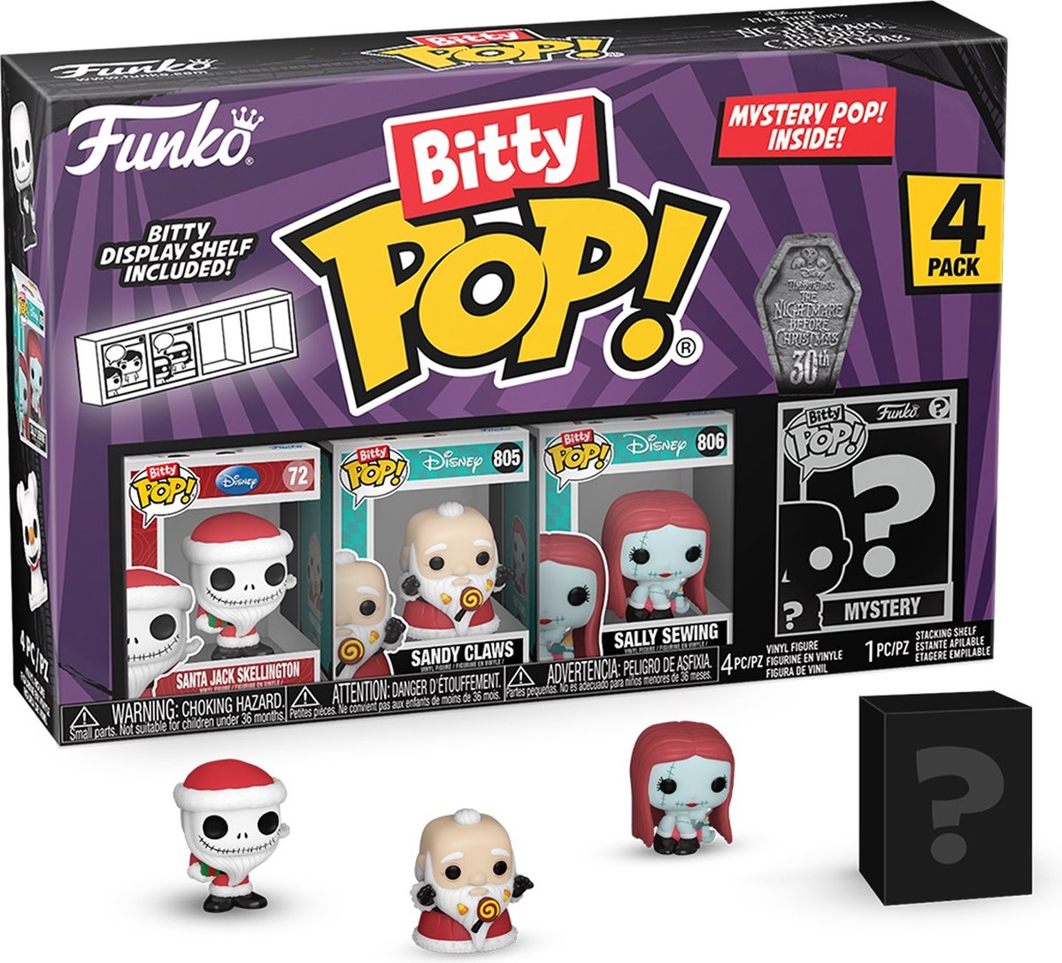Funko „The Nightmare Before Christmas“, Santa Jack Skellington, Sandy Claws, Sally Sewing + Mystery-Figur (Bitty Pop! 4er-Pack)