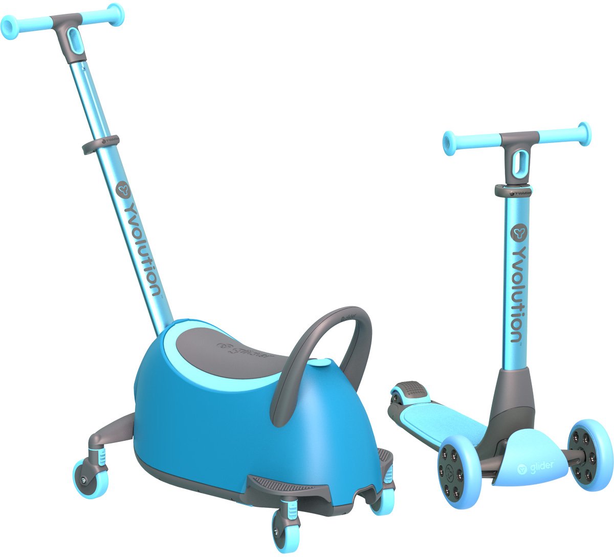 Yvolution – yglider luna – 5-in-1 – blau – multifunktionaler Trittroller