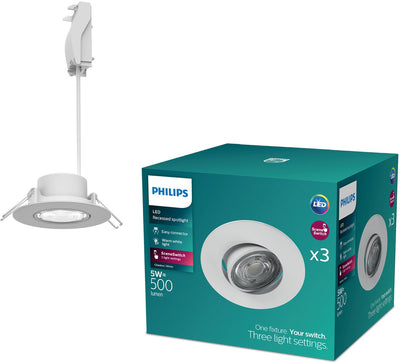 Philips LED Philips Cilantro Einbaustrahler – Szenenschalter-Lichttechnologie – 5 W – warmweißes Licht: 2700 K – Weiß – 3er-Pack