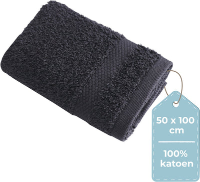 Stille. Living Hush Living Handtuch – pro Stück – 50×100 cm – 100 % Baumwolle – schwere Qualität 500 g m2 – stilvolle Bordüre und Aufhängeöse – schwarz