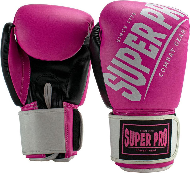 Super Pro Combat Gear (Kick)Boxhandschuhe Rebel Schwarz Rosa Weiß 14oz
