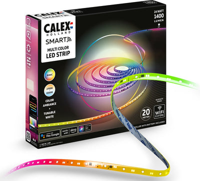 Calex intelligenter LED-Streifen – 20 m, RGB+CCT, über WLAN steuerbar, Musiksynchronisation, Innenbereich, 1400 Lumen, intelligenter Lichtstreifen, intelligente Beleuchtung