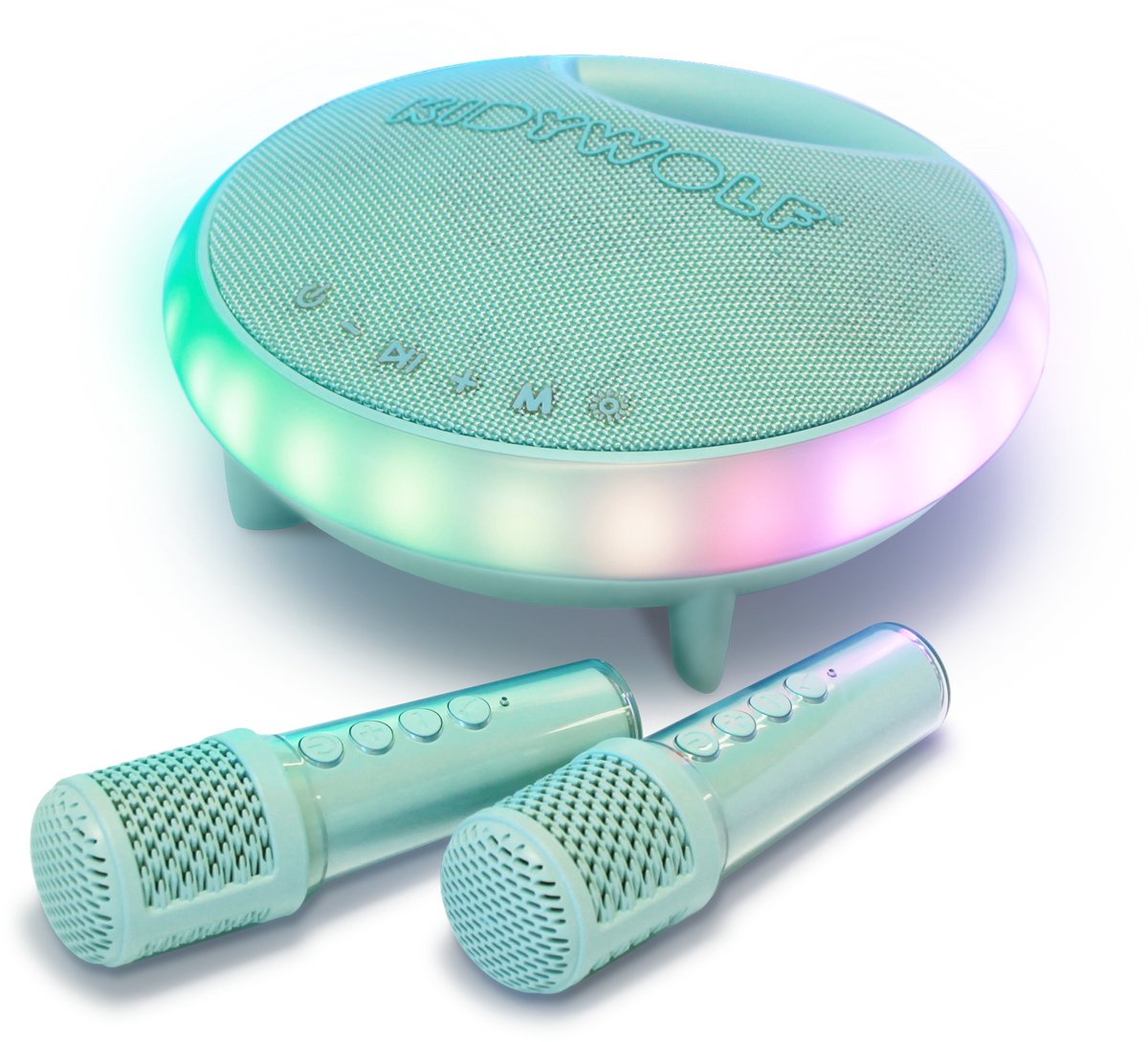 Kidywolf Kidykaraoke – tragbarer Karaoke-Lautsprecher mit 2 kabellosen Mikrofonen, Lichteffekten und Bluetooth