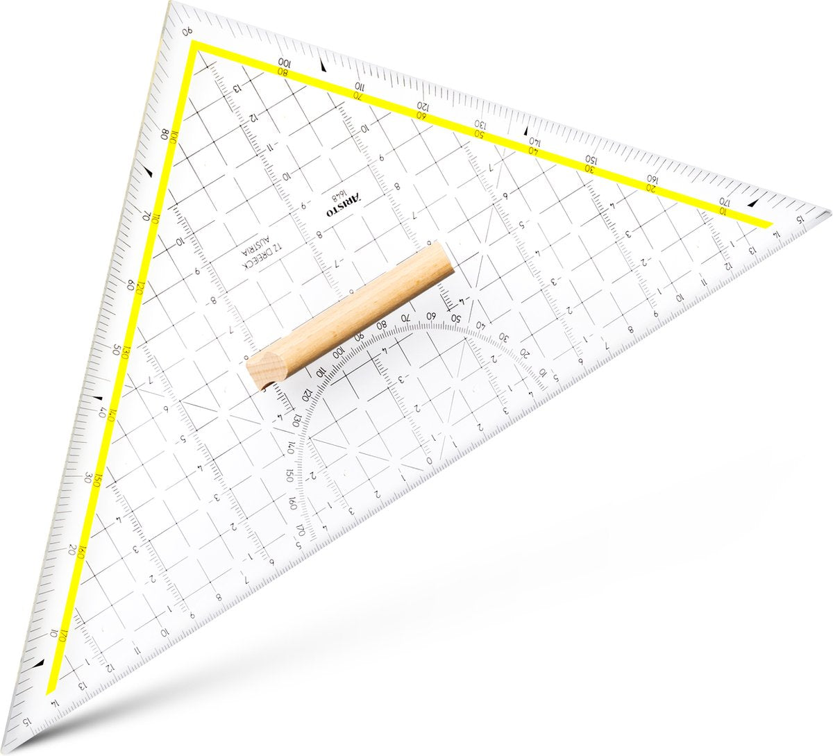 Aristo Zeichendreieck – Maßstab 30 cm – starr – transparent – mit Holzgriff – AR-1648
