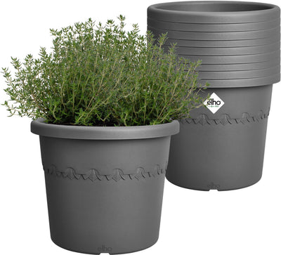 Elho Algarve Cilindro 25 – Blumentöpfe für den Außenbereich – 100 % recycelter Kunststoff – 10er-Set – ø 24,5 x H 20,5 cm – Anthrazit