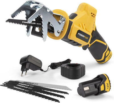 Powerplus Säbelsäge powx0398 – 12 V – mit 2 Akkus 12 V und Ladegerät, 5 Akkus.