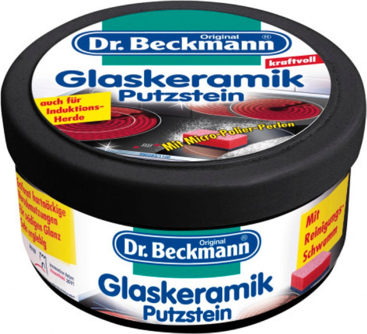 Dr. Beckmann Glaskeramik-Induktions-Reinigungsstein – inklusive Schwamm im Inneren – kraftvoller Reiniger – 250 g