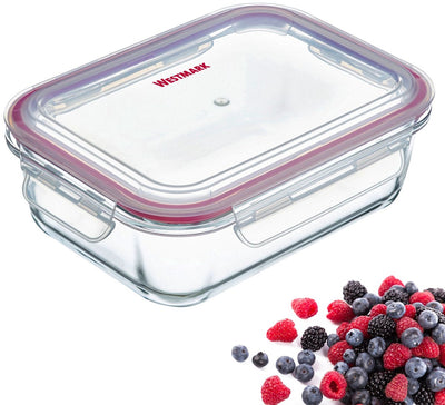 Westmark Lebensmittelbehälter + Deckel, 370 ml, luftdicht, ofen-gefrierschrank-mikrowellengeeignet, BPA-frei, Glas-Kunststoff-Silikon, transparent rot, 234122e1