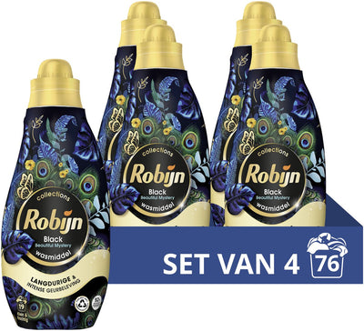Robijn – Flüssigwaschmittel – klein kraftvoll – schönes Geheimnis – 4 Flaschen – 76 Waschgänge – Vorteilspack