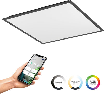 Eglo connect.z Moradillo Smart LED-Panel – 59,5 x 59,5 cm – Schwarz – einstellbares RGB-Weißlicht – dimmbar – ZigBee