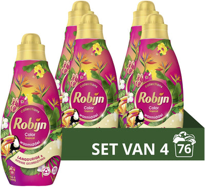 Robijn – Flüssigwaschmittel – klein, kraftvoll – tropisch – 4 Flaschen – 76 Waschgänge – Vorteilspackung