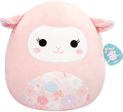 Jazwares Squishmallows – großer Plüsch (Lala – rosa Lamm mit Blumendruck auf Bauch und Ohren) – 40 cm Plüsch