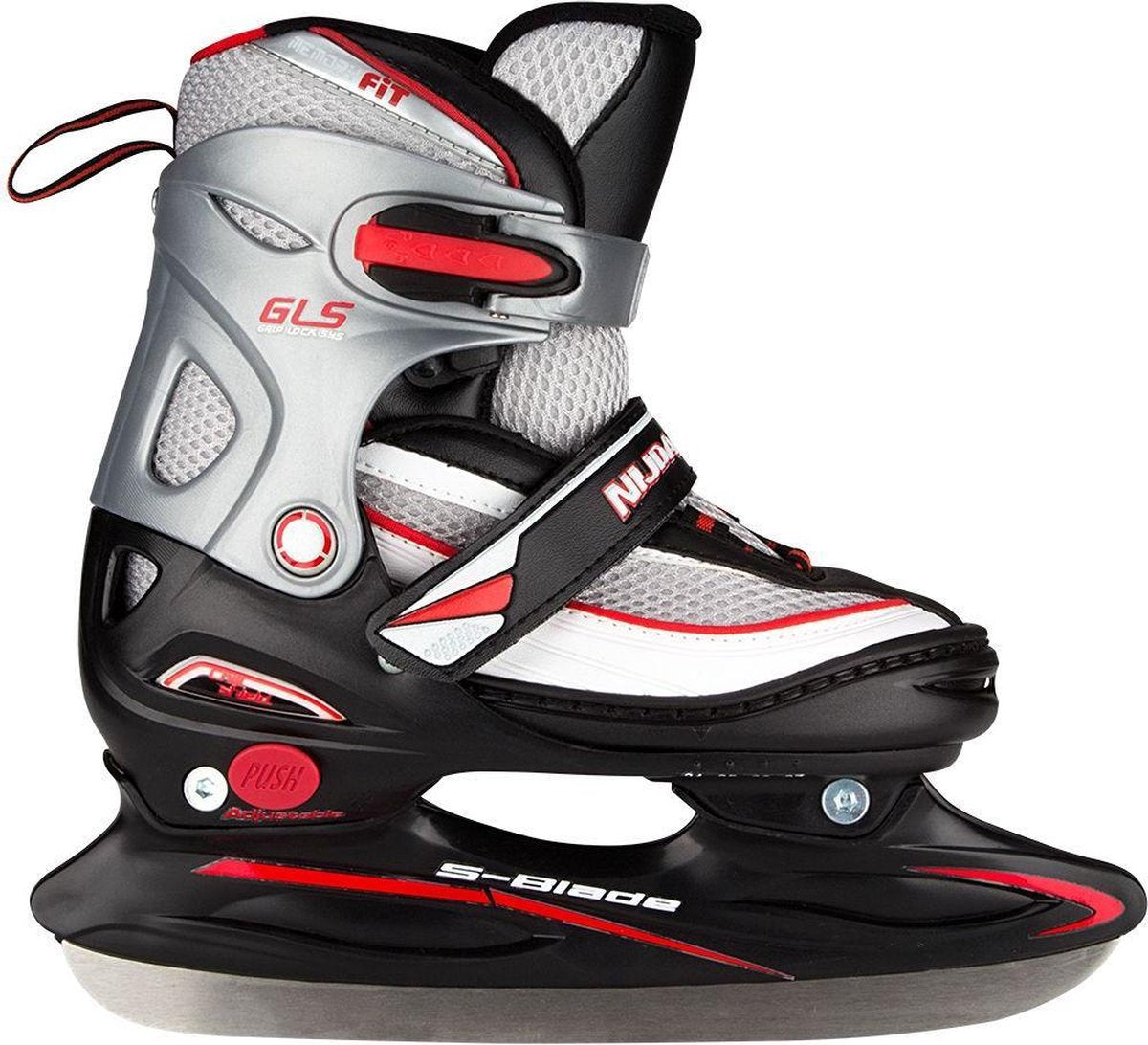 Nijdam Eishockeyschlittschuh – verstellbar – Schwarz Silber – Größe 30-33
