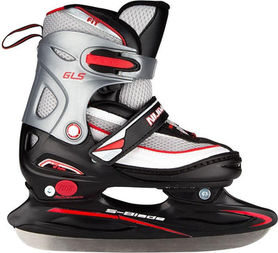 Nijdam Eishockeyschlittschuh – verstellbar – Schwarz Silber – Größe 34-37