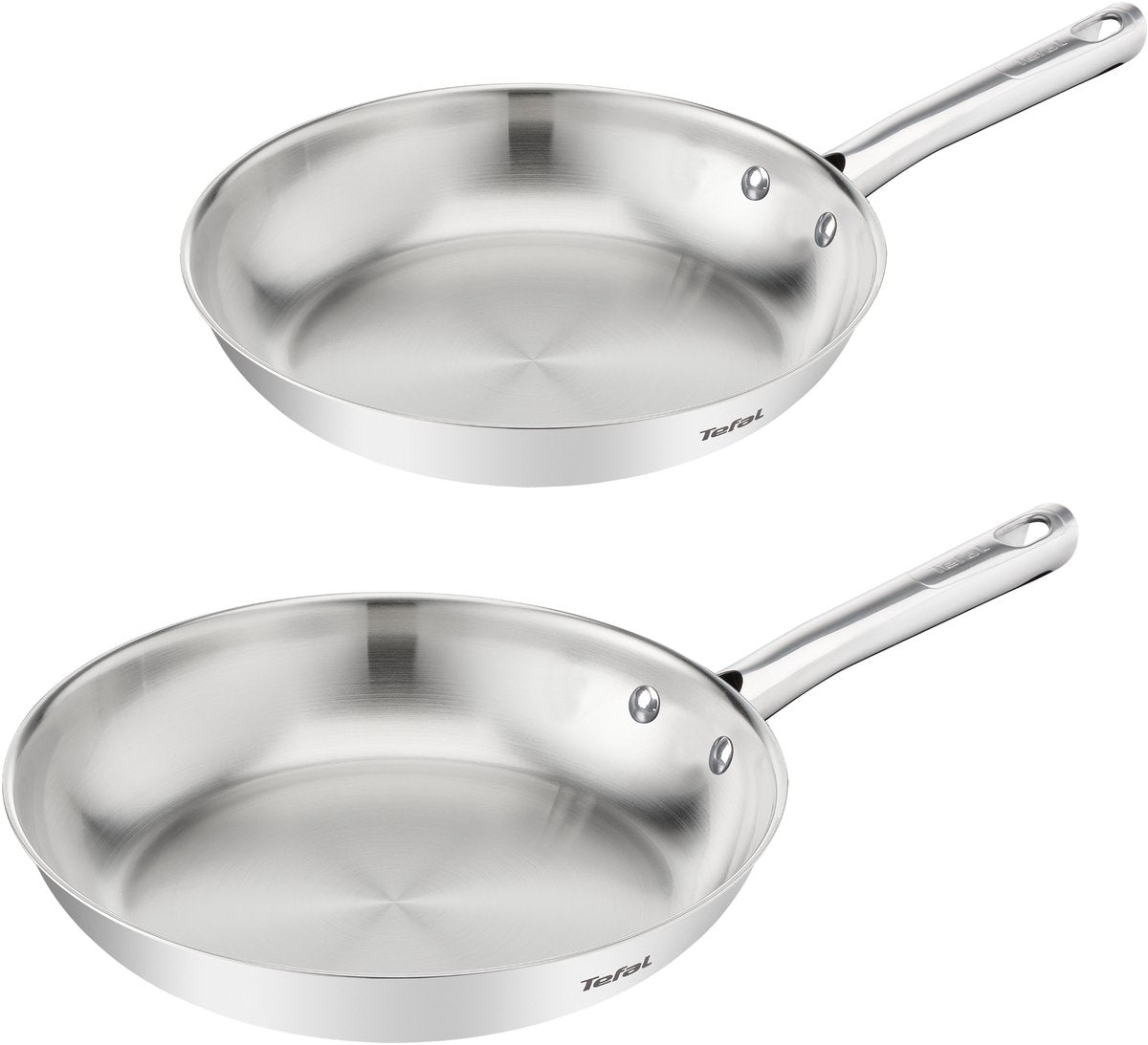 Tefal Duetto auf B866S234 – Set mit 2 Bratpfannen – Pfannenset 24 28 cm – knuspriges Backergebnis – Premium-Edelstahl – Induktionsgeeignet – genietete Griffe – Bratpfannen