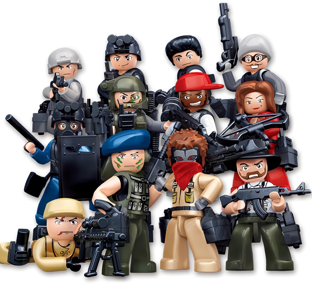 Sluban m38-b0583 Minifiguren, Serie Polizisten und Kriminelle | 1 von 12 zufälligen Spielzeug-Sammelfiguren | Armeesoldaten mit Waffensets | Actionfigurenpuppen im Polybeutel