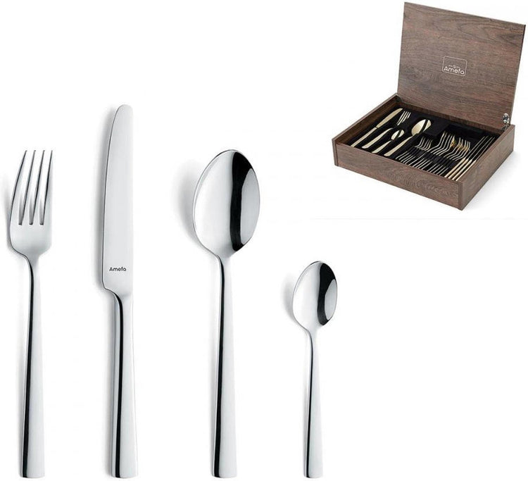 Amefa moderno - Besteckset mit Holzbox - 24-teilig für 6 Personen - Silber - Edelstahl - spülmaschinenfest