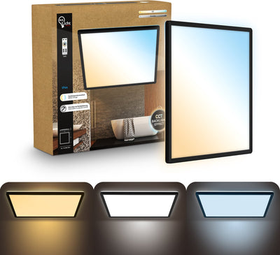 B.K.licht flach - Dimmbare Badezimmerlampe Deckenlampe - Deckenlampe mit Fernbedienung - Badezimmerbeleuchtung mit CCT - IP44 - 42 x 42 cm - Schwarz