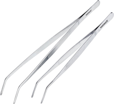 Westmark 2 Kochpinzette – ideal für präzises Arbeiten, gezahnte Griffflächen für festen Halt, spülmaschinenfest, ergonomischer Griff – Edelstahl, 31062270