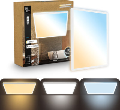 B.K.licht flach - Dimmbare Badezimmerlampe Deckenlampe - Deckenlampe mit Fernbedienung - Badezimmerbeleuchtung mit CCT - IP44 - 42 x 42 cm - Weiß