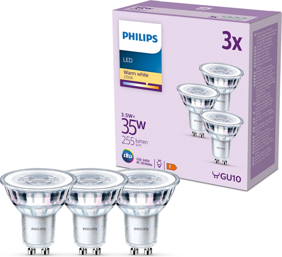 Philips LED-Spot - 35 W - GU10 - warmweißes Licht - 3 Stück