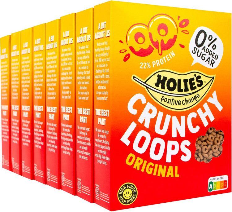 Holie's Crunchy Loops Original 8x 350gr – Frühstücksflocken – zuckerfrei – gesund – vegan