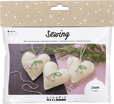 Creativ Company Mini-Hobby-Set Nähen, Herzen, gebrochenes Weiß, 1 Box