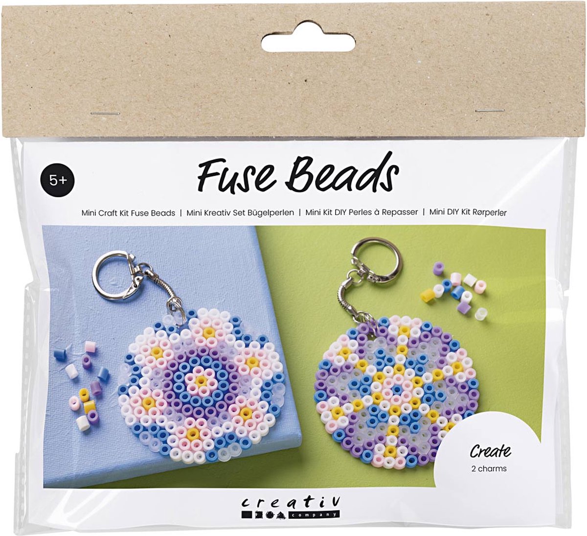 Creativ Company Mini-Hobby-Set Bügelperlen, Charms-Dekorationen für eine Tasche, verschiedene Farben, 1 Box