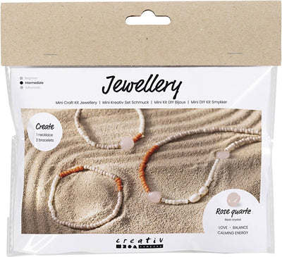 Creativ Company Mini-Hobby-Set Schmuck, Rosenquarz-Halskette und -Armband, 1 Box