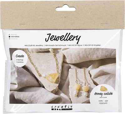 Creativ Company Mini-Hobby-Set Schmuck, Halskette und Ohrringe aus Honigcalcit, 1 Box