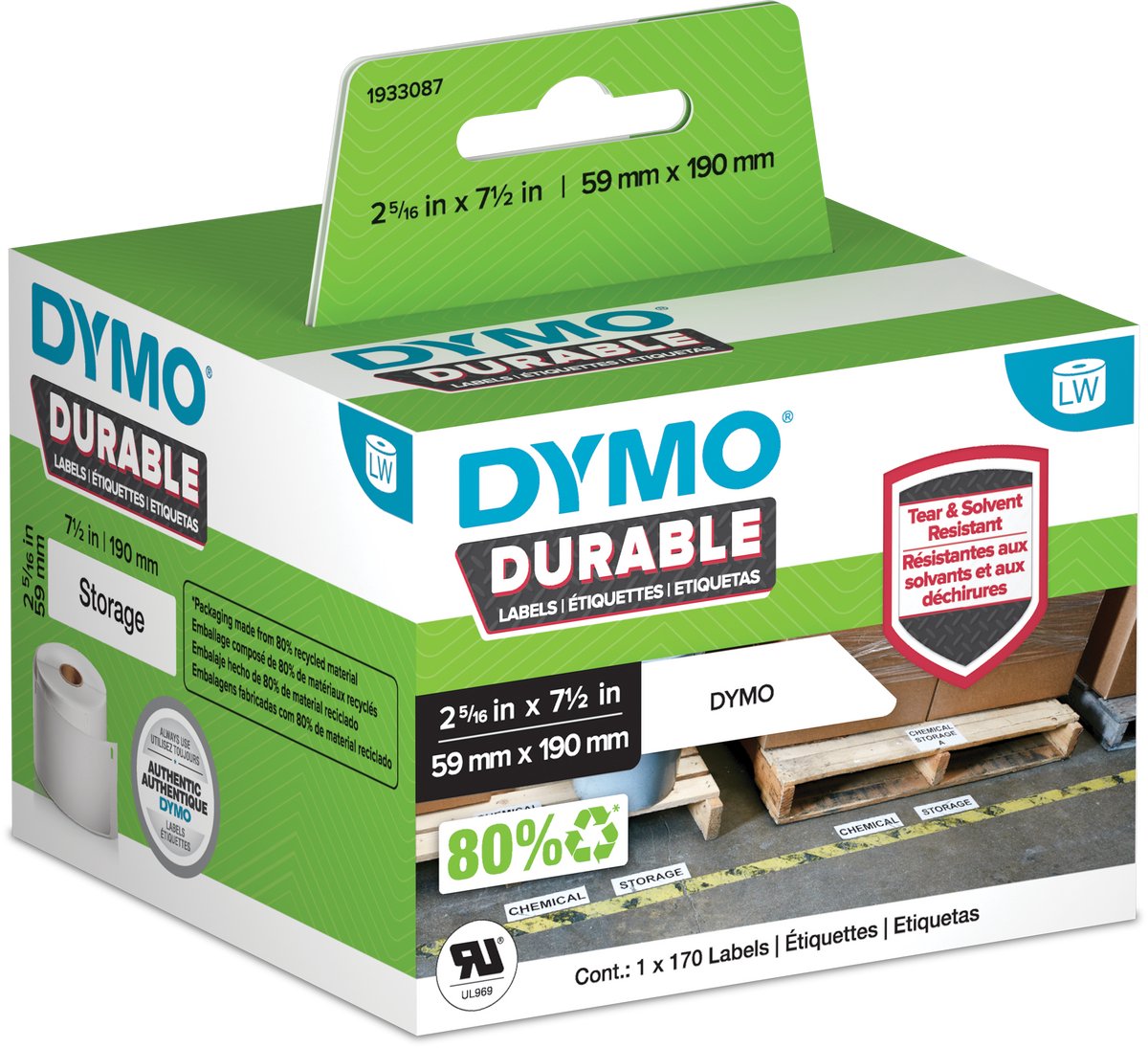 Original nachhaltige Labelwriter-Etiketten von Dymo | 59mm x 190mm | weißes Poly | 170 große Klebeetiketten | Stabile Etiketten für die Labelwriter-Etikettendrucker