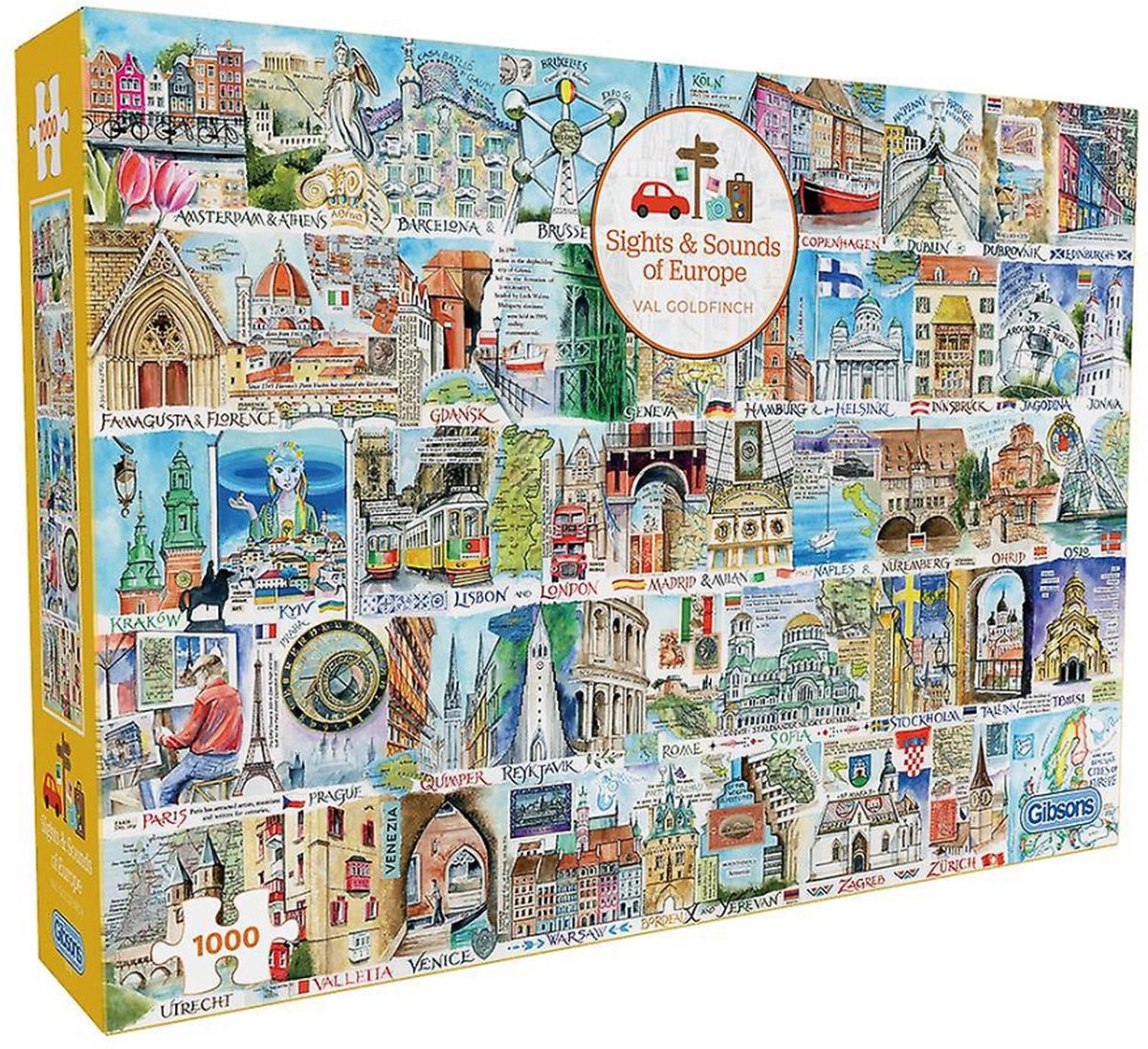 Gibsons – Sights Sounds of Europe (von Val Goldfinch) – 1000 Teile 68 × 49 cm (B × H) – Puzzle für Erwachsene