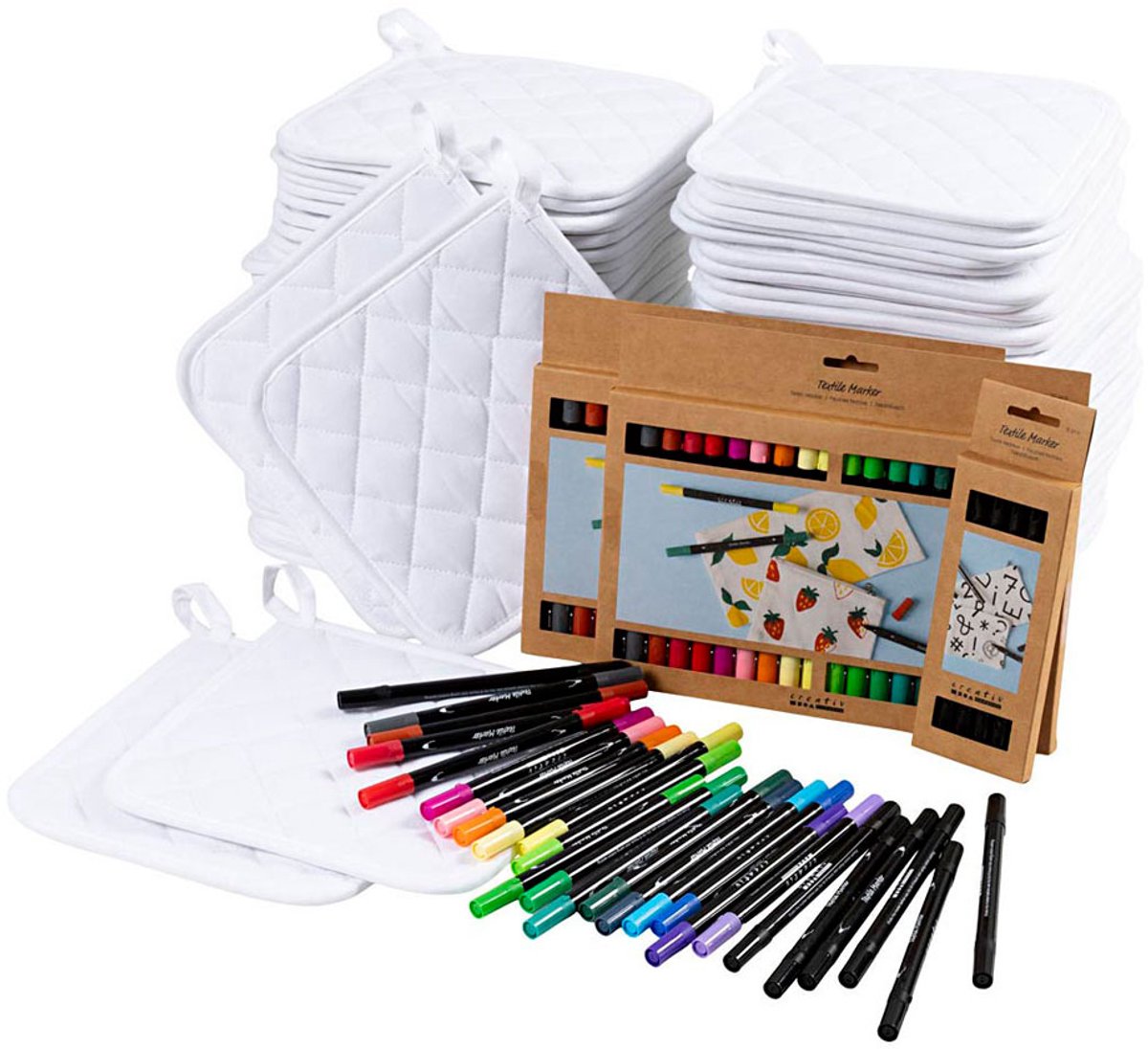 Creativ Company Group Set Topflappen mit Markern, schwarz, weiß, 1 Set