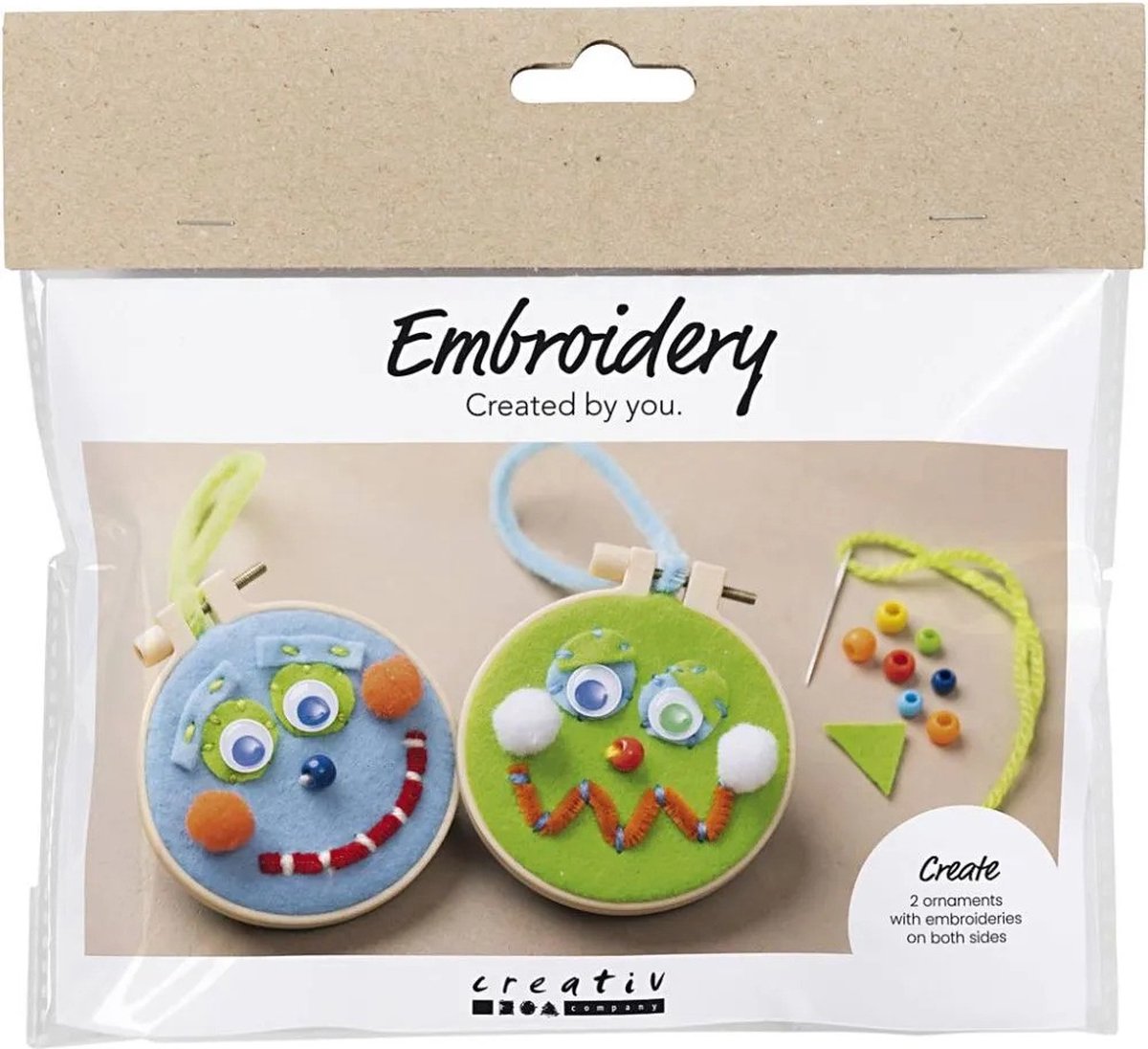 Creativ Company Mini-Hobby-Set Stickerei, Gesichter, blau, grün, 1 Box