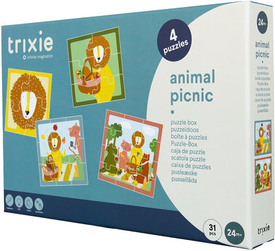 Trixie Puzzlebox mit 4 Puzzles - Tierpicknick - Puzzlebox ab 2 Jahren