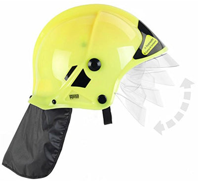 Klein Toys - Feuerwehrhelm - 31x17,5x21 cm - leuchtet im Dunkeln - inkl. bewegliches Visier und verstellbare Größe – gelb schwarz