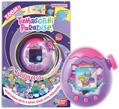 Bandai – Tamagotchi Paradise Sky – virtuelles Tier zum Erziehen – Tamagotchi mit Zoomrad – interaktives Spielzeug auf Englisch – lila und rosa Himmelsmodell – Kinderspielzeug ab 6 Jahren – 43423
